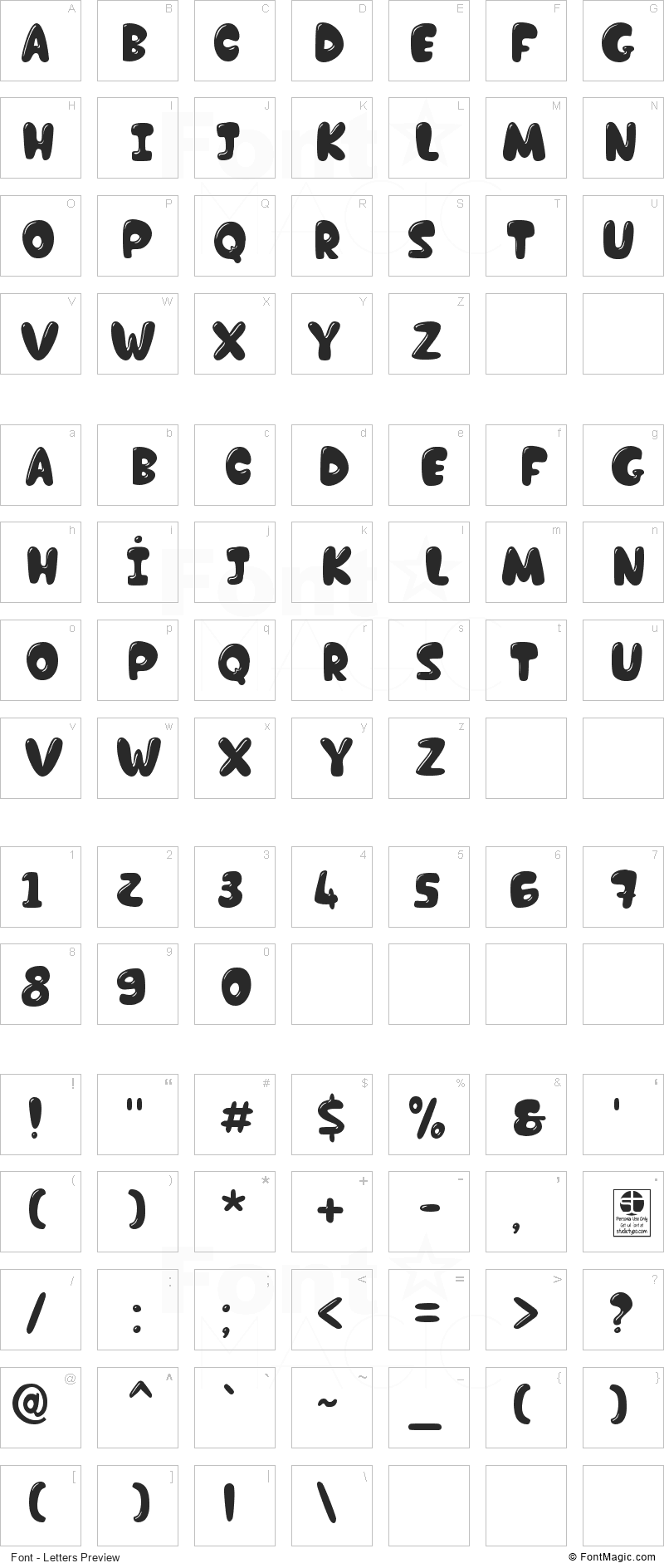 Chocolate Bar Font - All Latters Preview Chart
